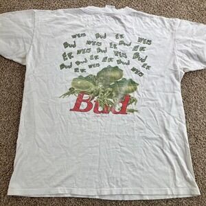 Vintage 1995 Budweiser Frogs T Shirt Wild Oats Mens XL White Bud-Weis-Er 90s USA